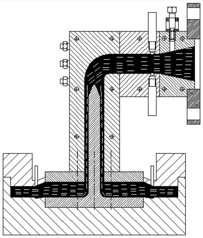 Short fiber radial orientation reinforced annular tread extrusion molding and prevulcanization integrated device