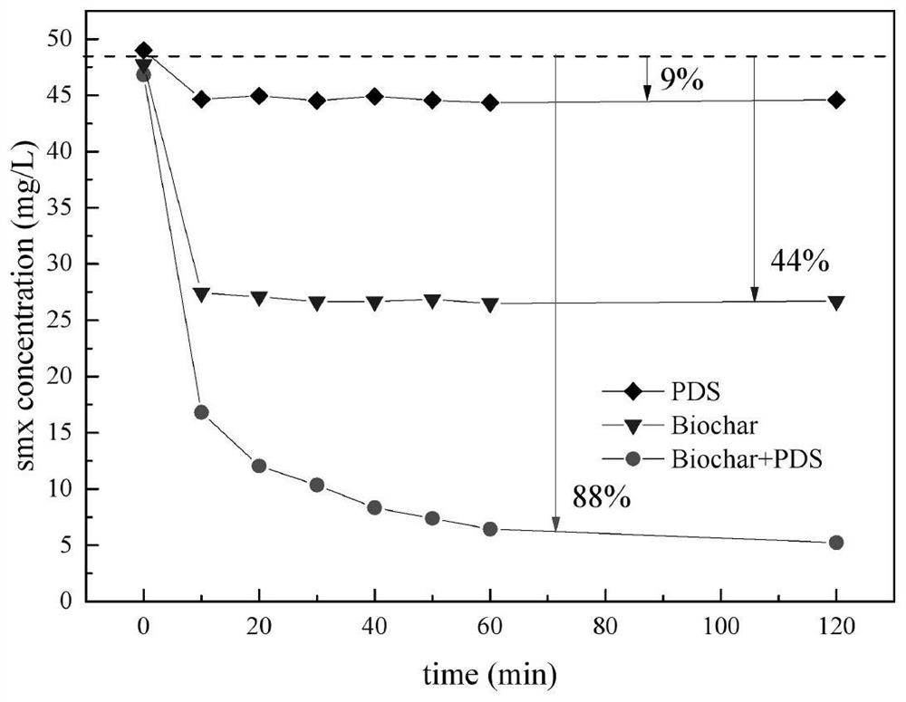 Method for preparing catalytic activity biochar from iron-containing excess sludge and removing antibiotics