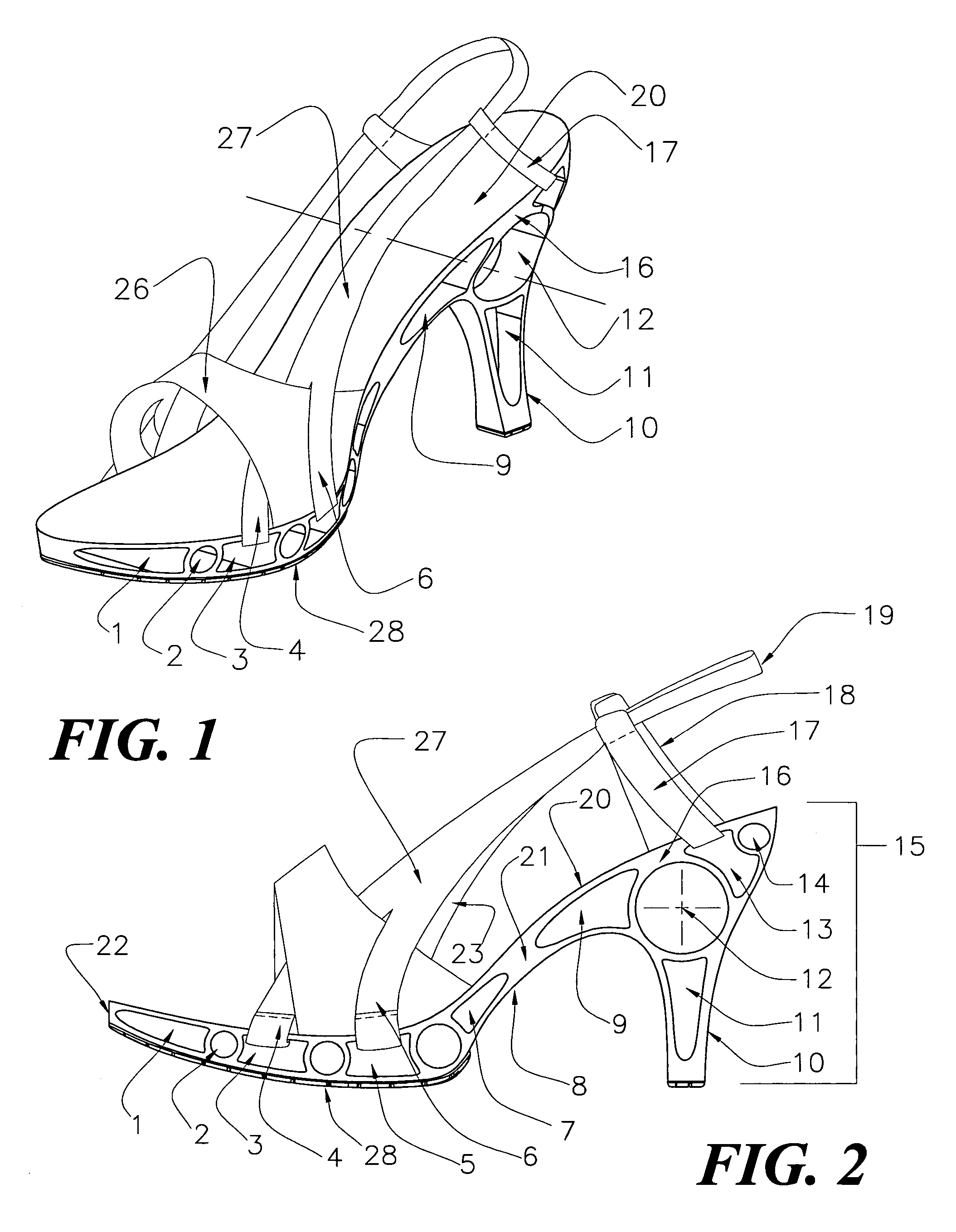 Elevated support matrix for a shoe and method of manufacture