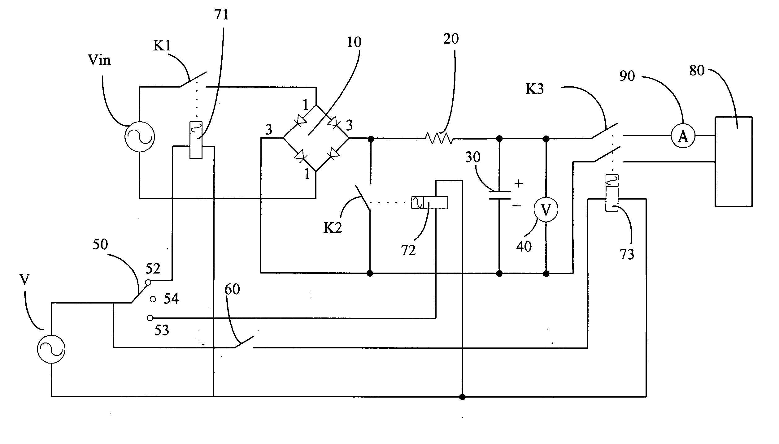 Circuit for testing inrush current