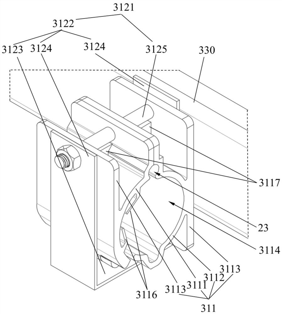 Leaky coaxial cable clamp mechanism and leaky coaxial cable bearing system