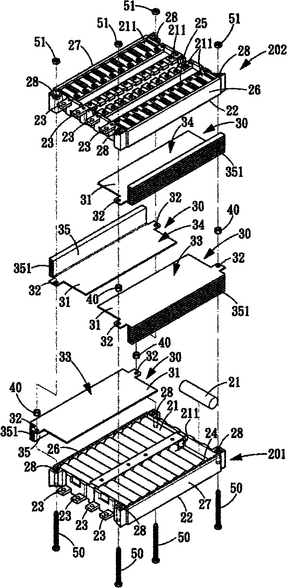 Heat radiation structure aggregate cell superimposed by multiple cell modules