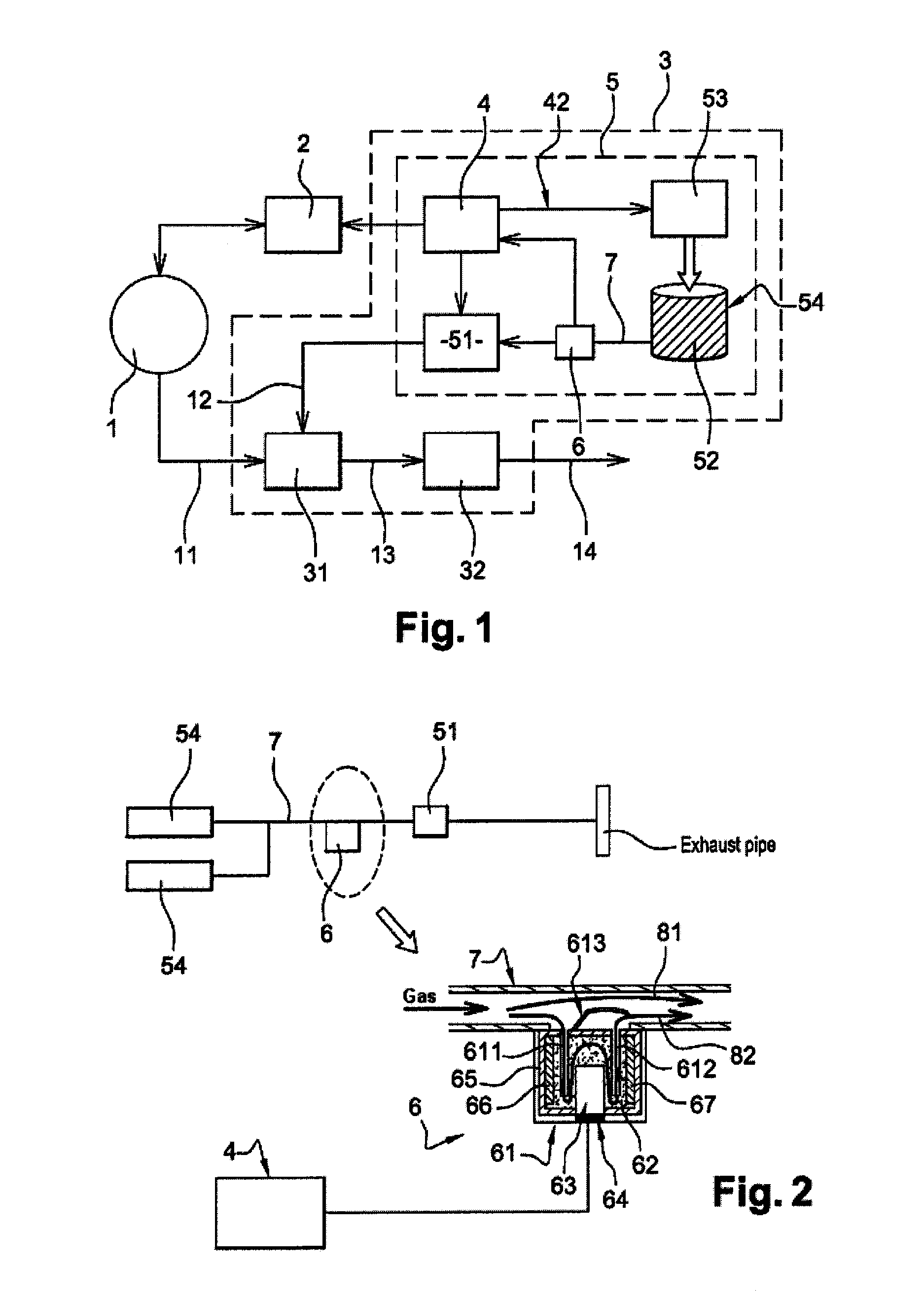 Device for measuring the pressure of a gas in a pollution control or energy storage system