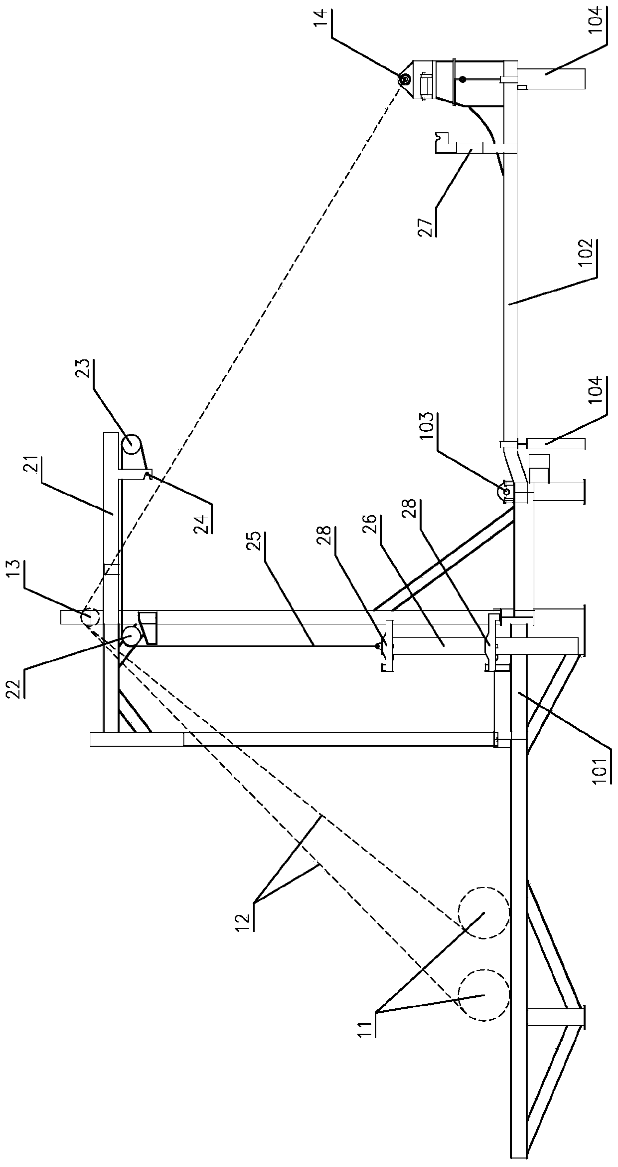 Winch lifting and standing system for rocket offshore launching station frame and lifting and standing control method of winch lifting and standing system