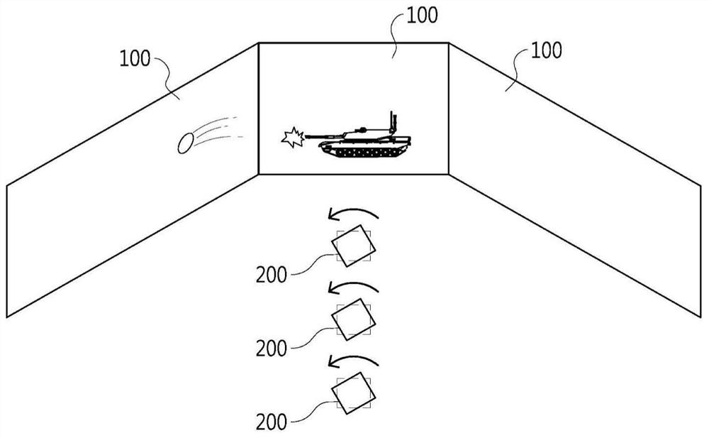 Multiple projection system and method including audience seating with variable orientation