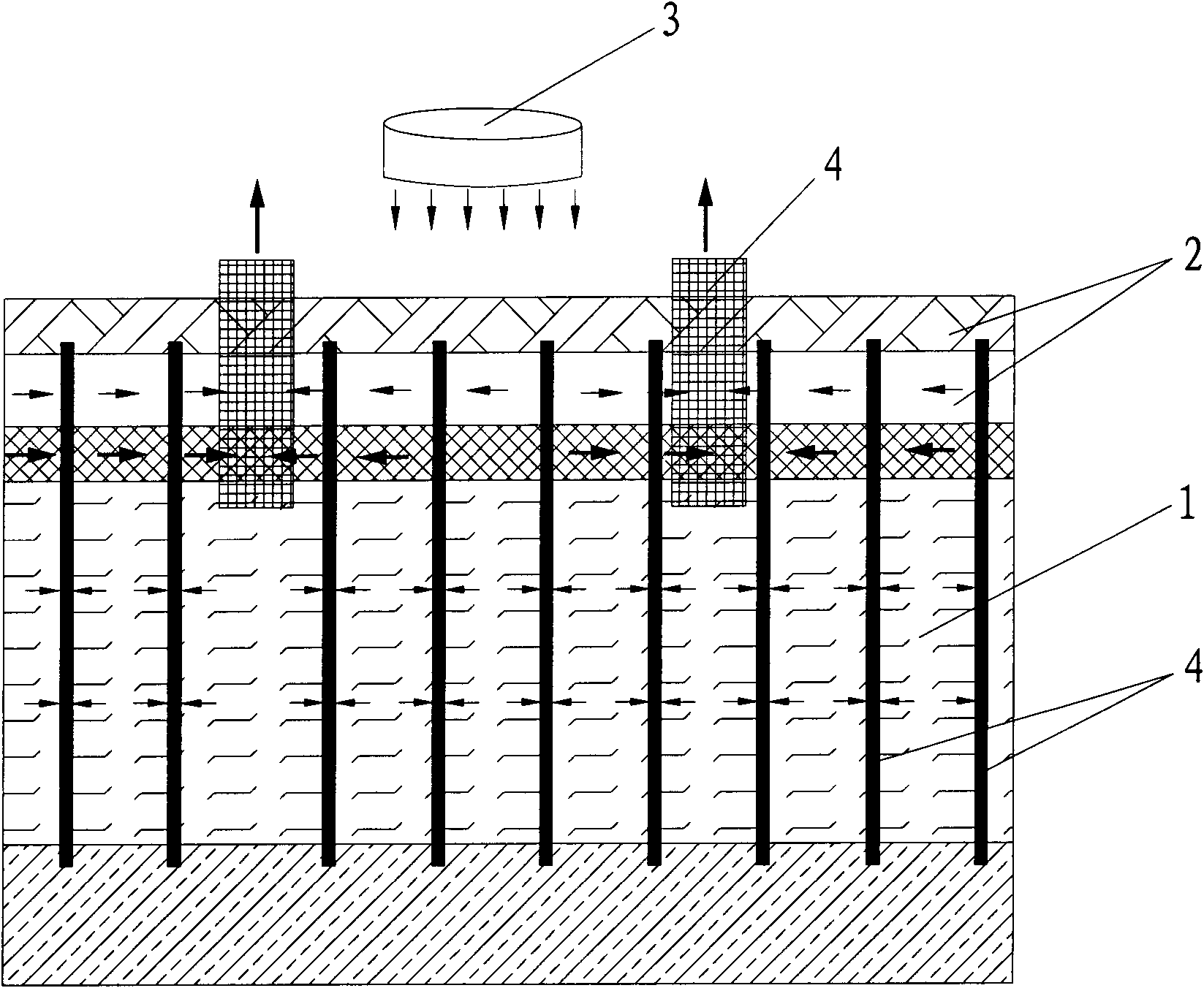 Control method of impact load and thickness of soft clay covering layer for soft clay ground processing