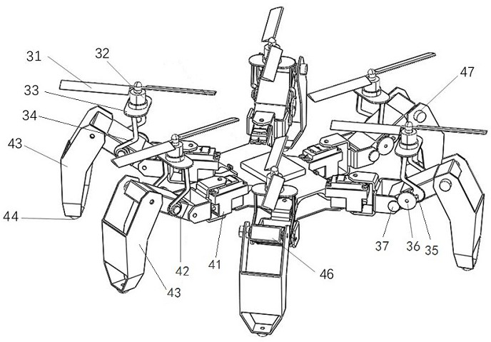 Variant six-rotor unmanned aerial vehicle with terrain self-adaptive take-off and landing and walking functions
