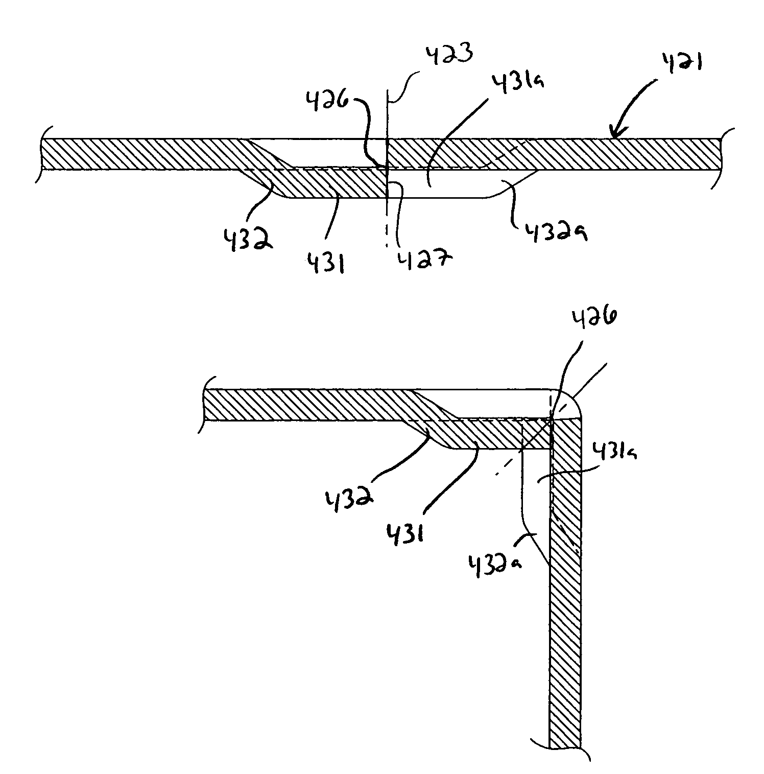 Sheet material with bend controlling displacements and method for forming the same