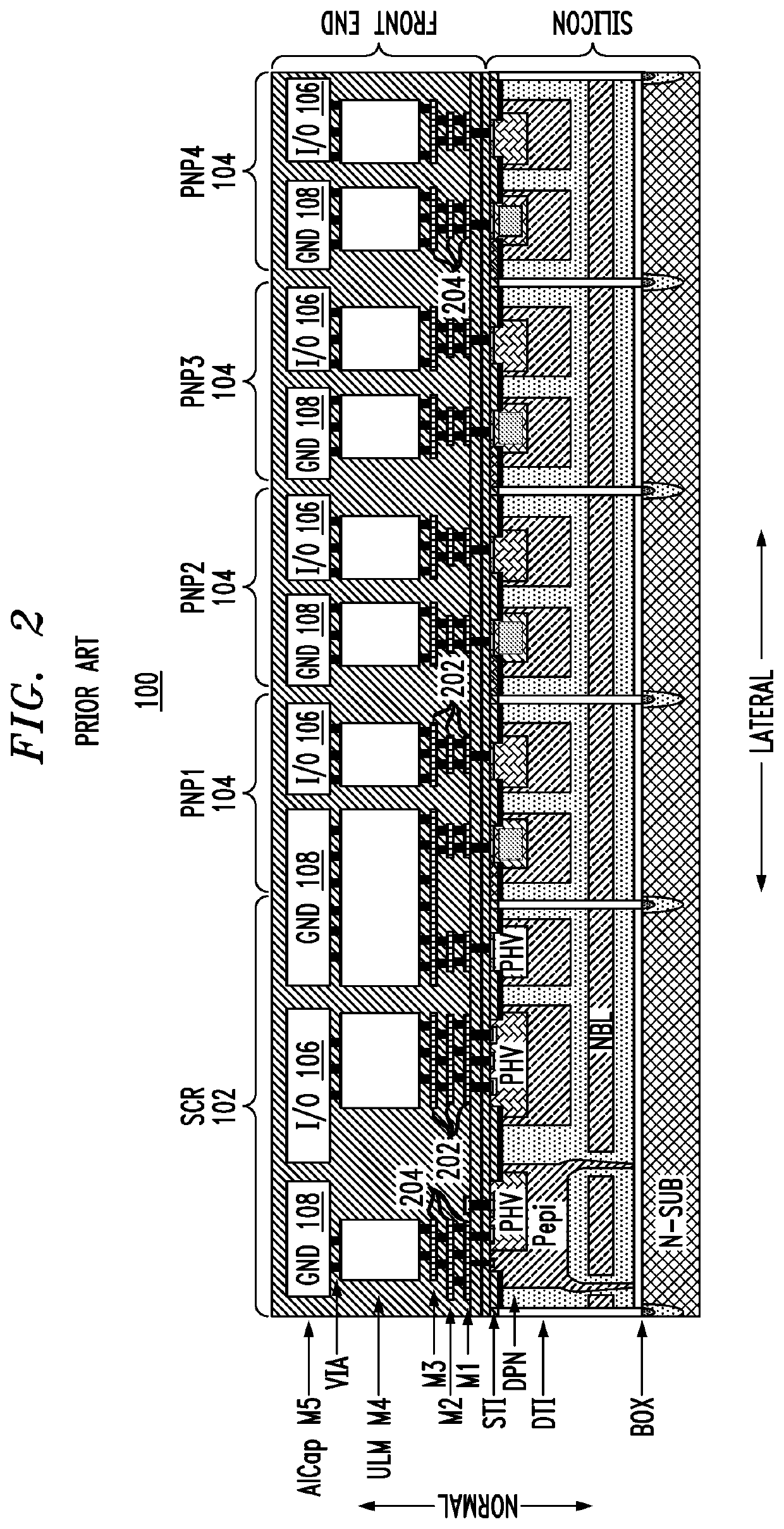 Electro-static discharge device with integrated capacitance