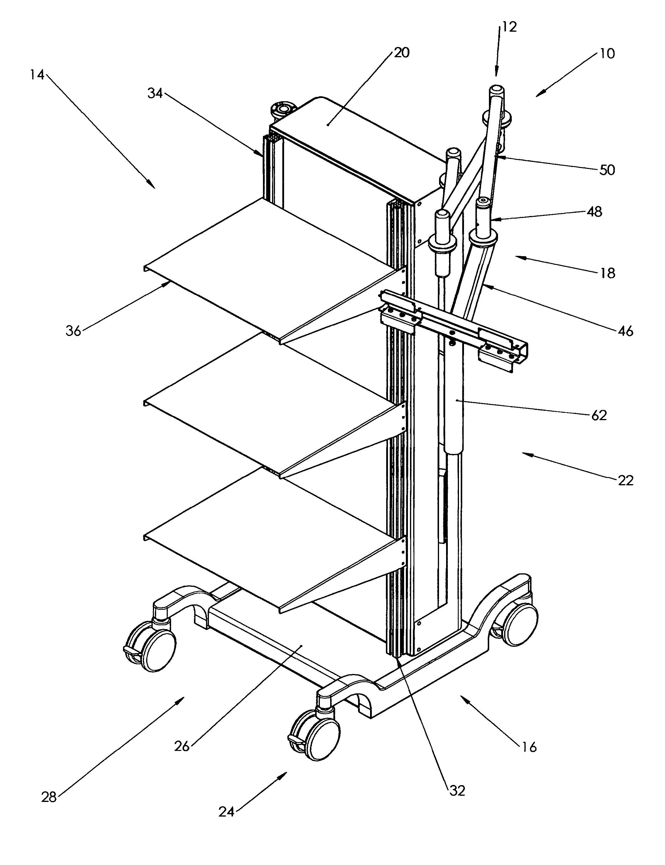 Mobile support cart for adjustable holding equipment
