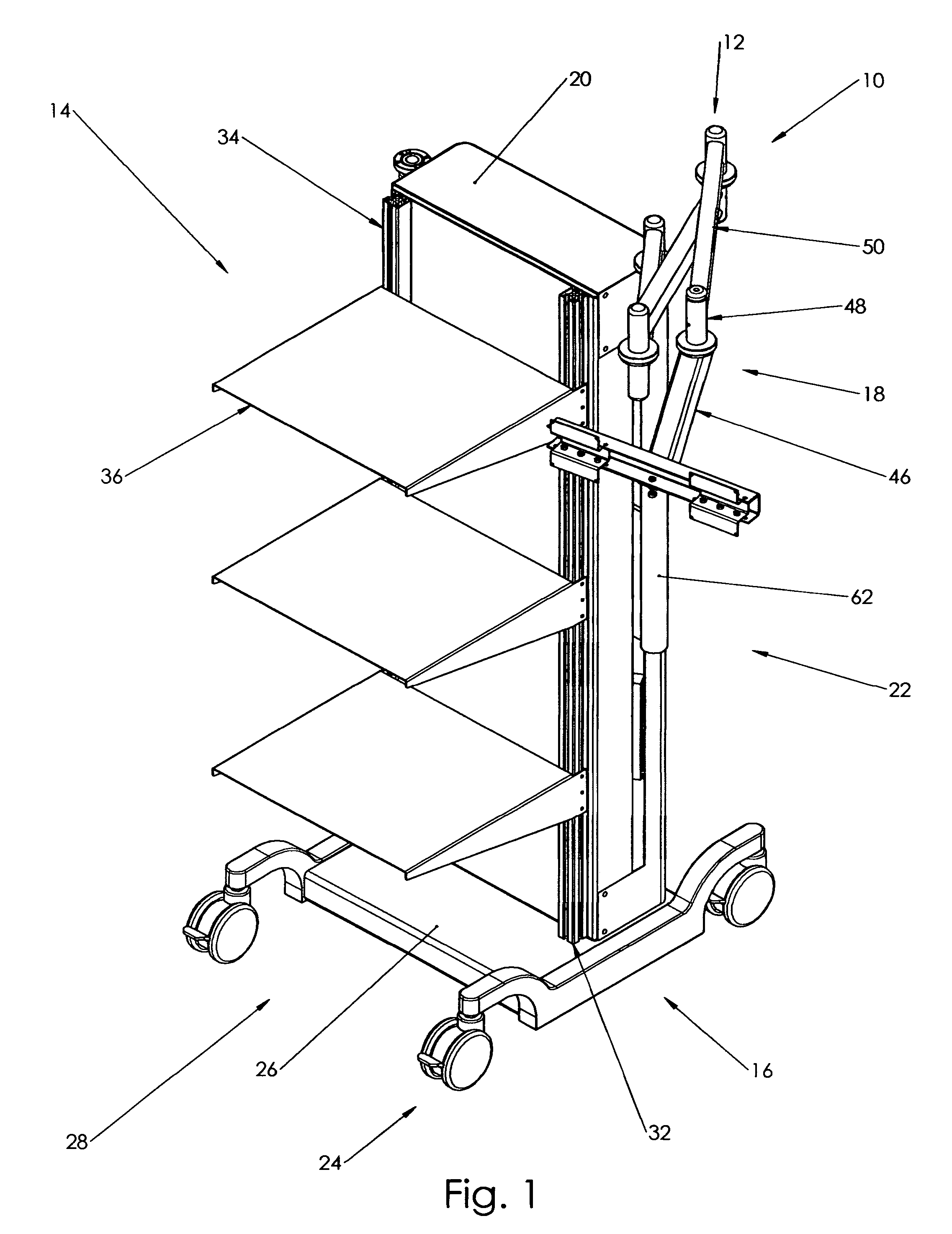 Mobile support cart for adjustable holding equipment