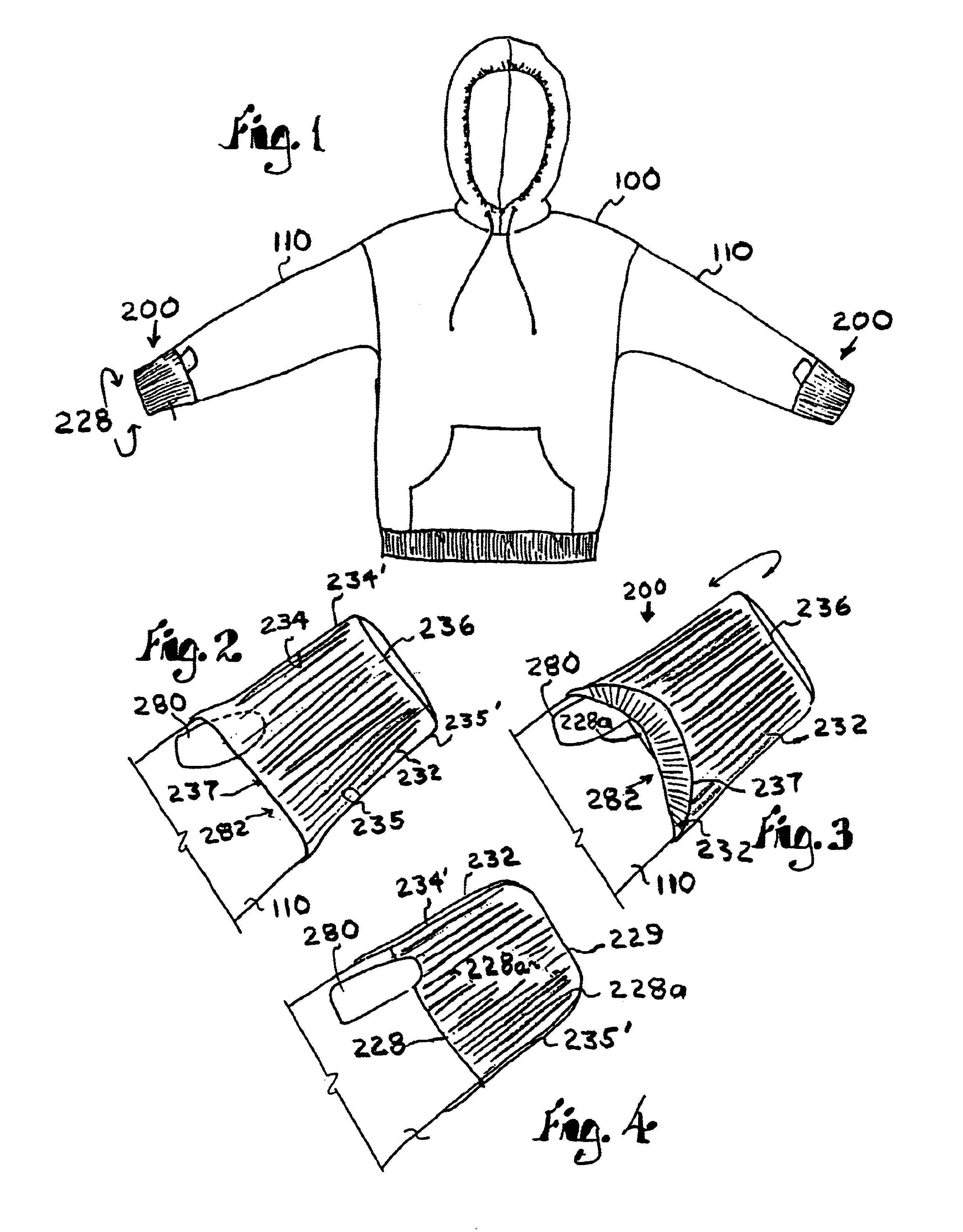 Garment with selectable mittens