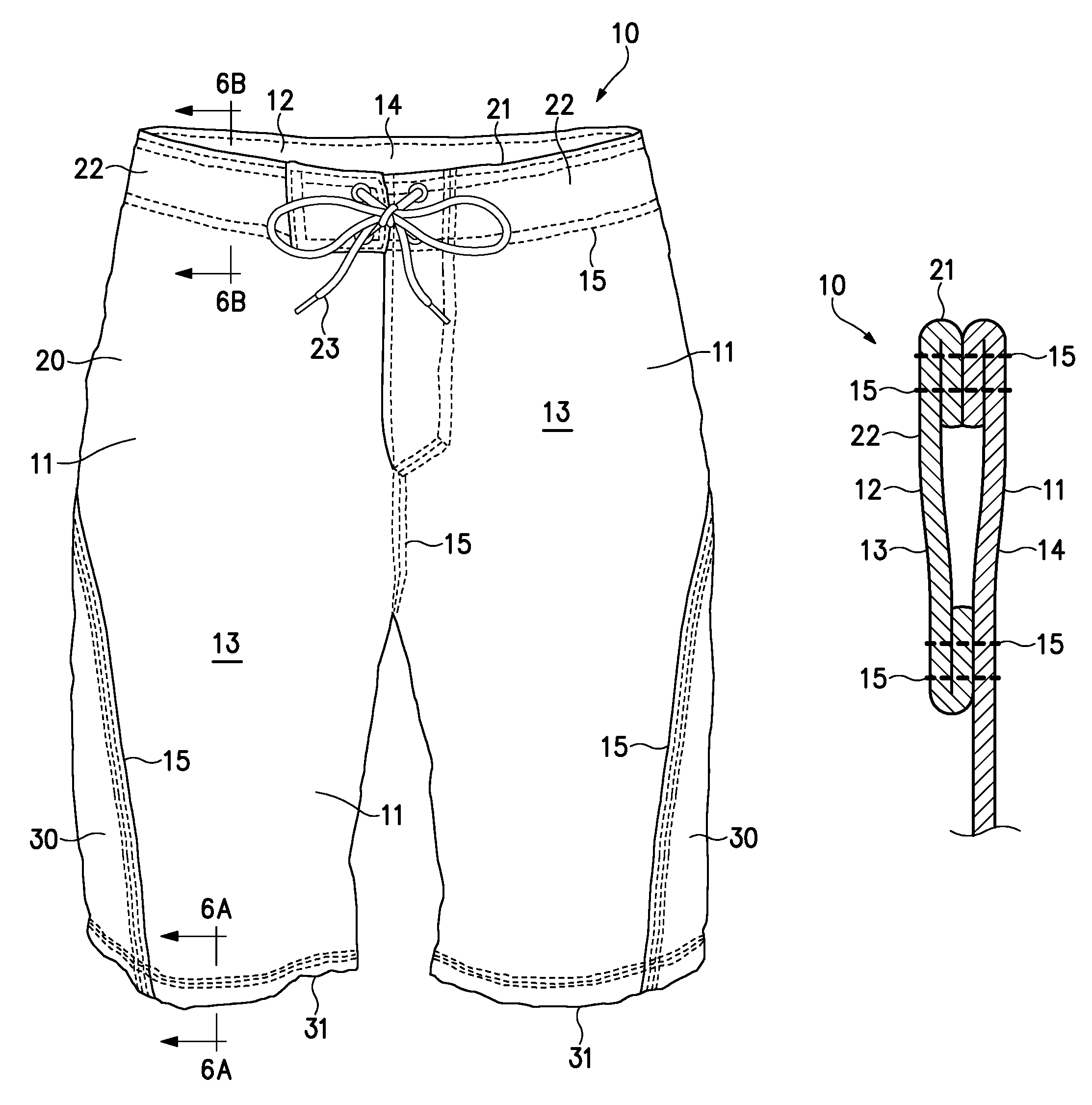 Water shorts incorporating a stretch textile