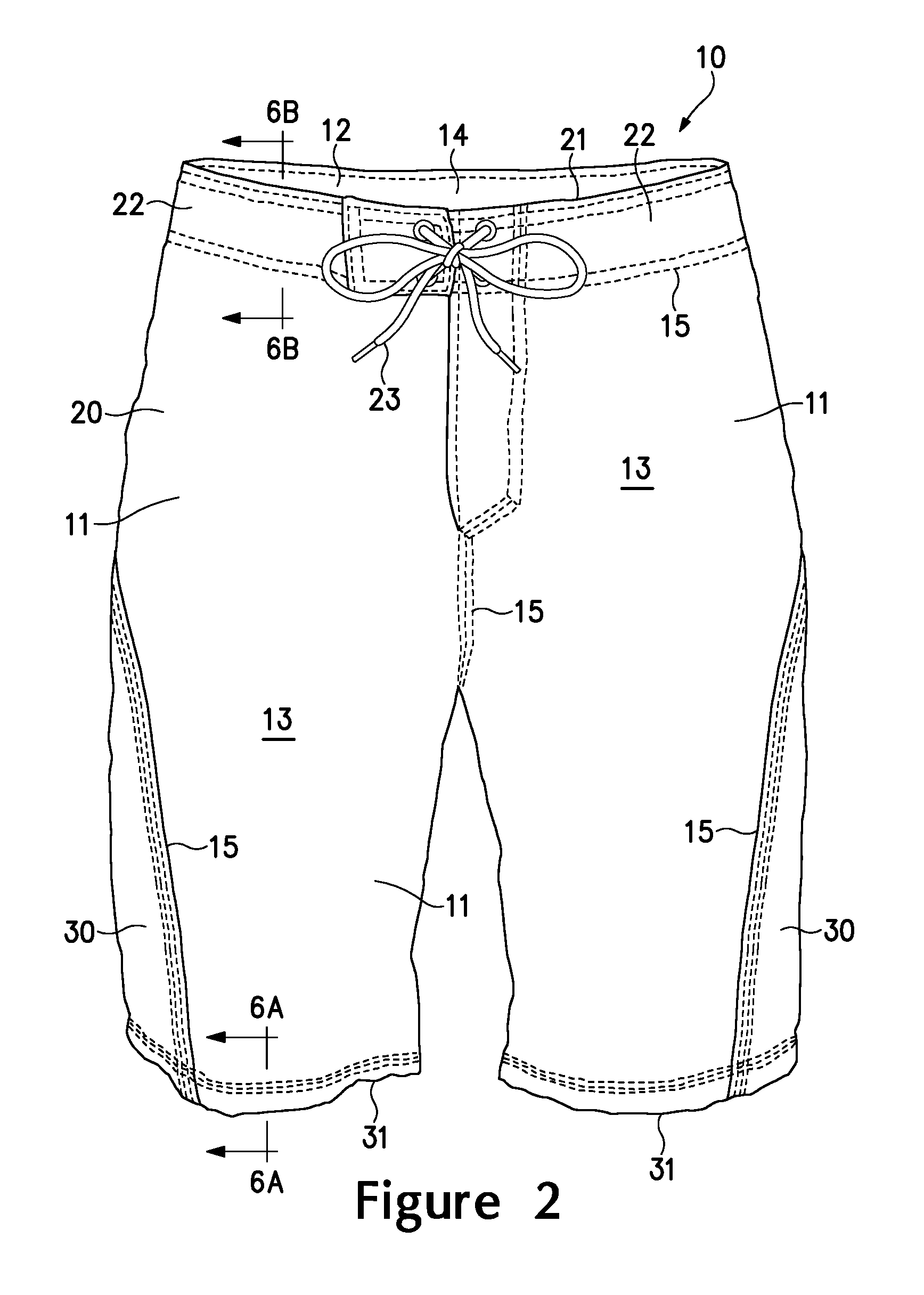 Water shorts incorporating a stretch textile