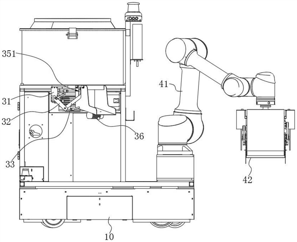 Material laying device and material spreading robot