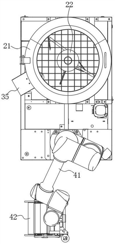 Material laying device and material spreading robot