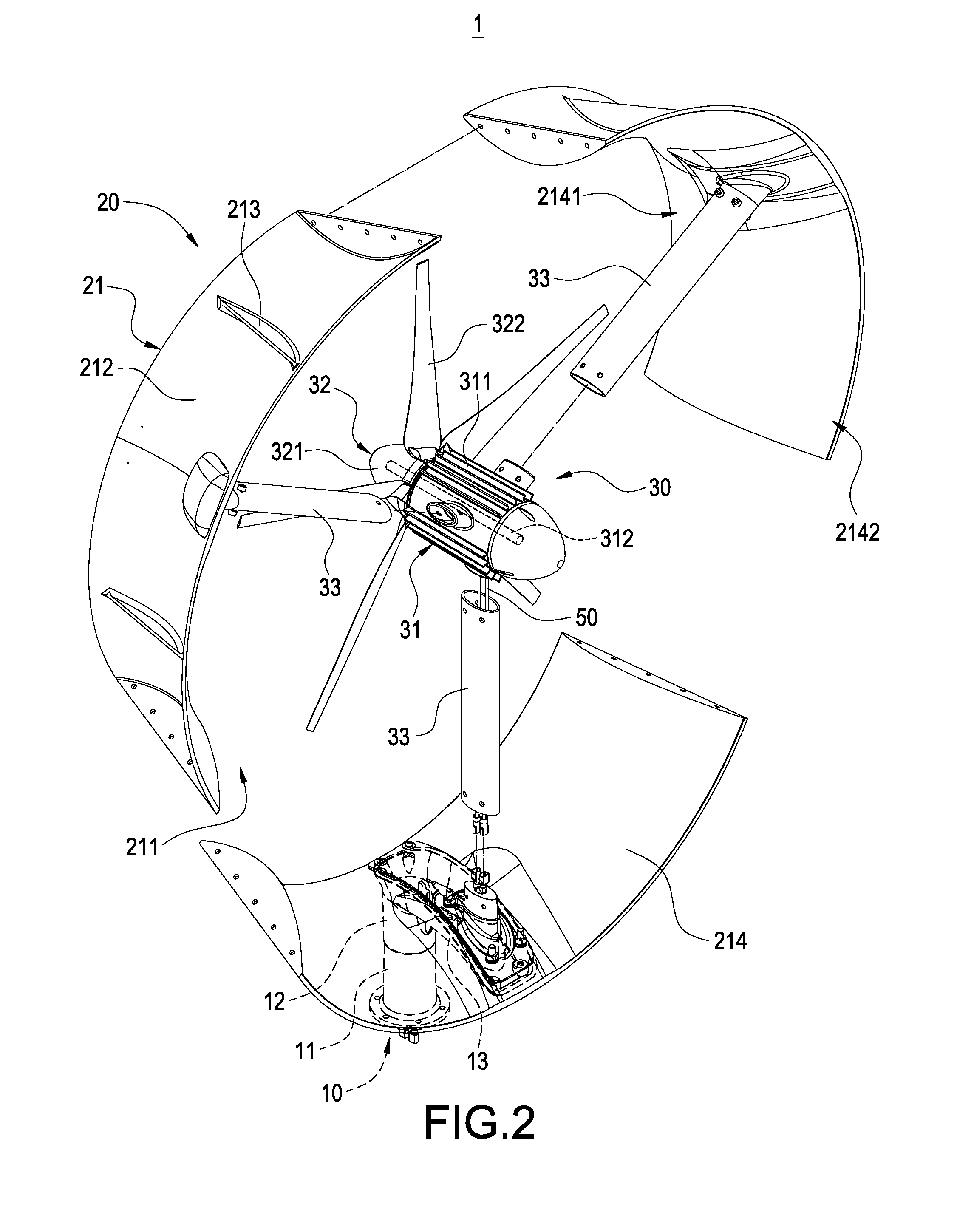Wind-power generating device with automatic adjustment to wind direction