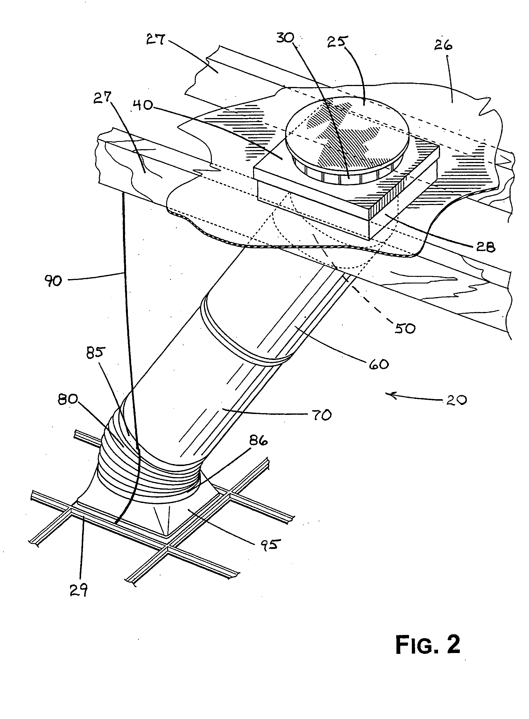 Skylight with displacement absorber and interlocking telescoping tubes