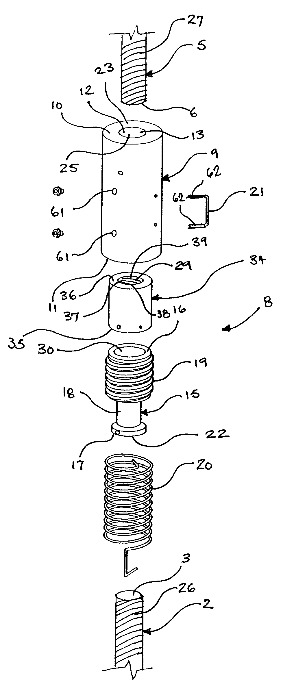 Automatic take-up device and in-line coupler