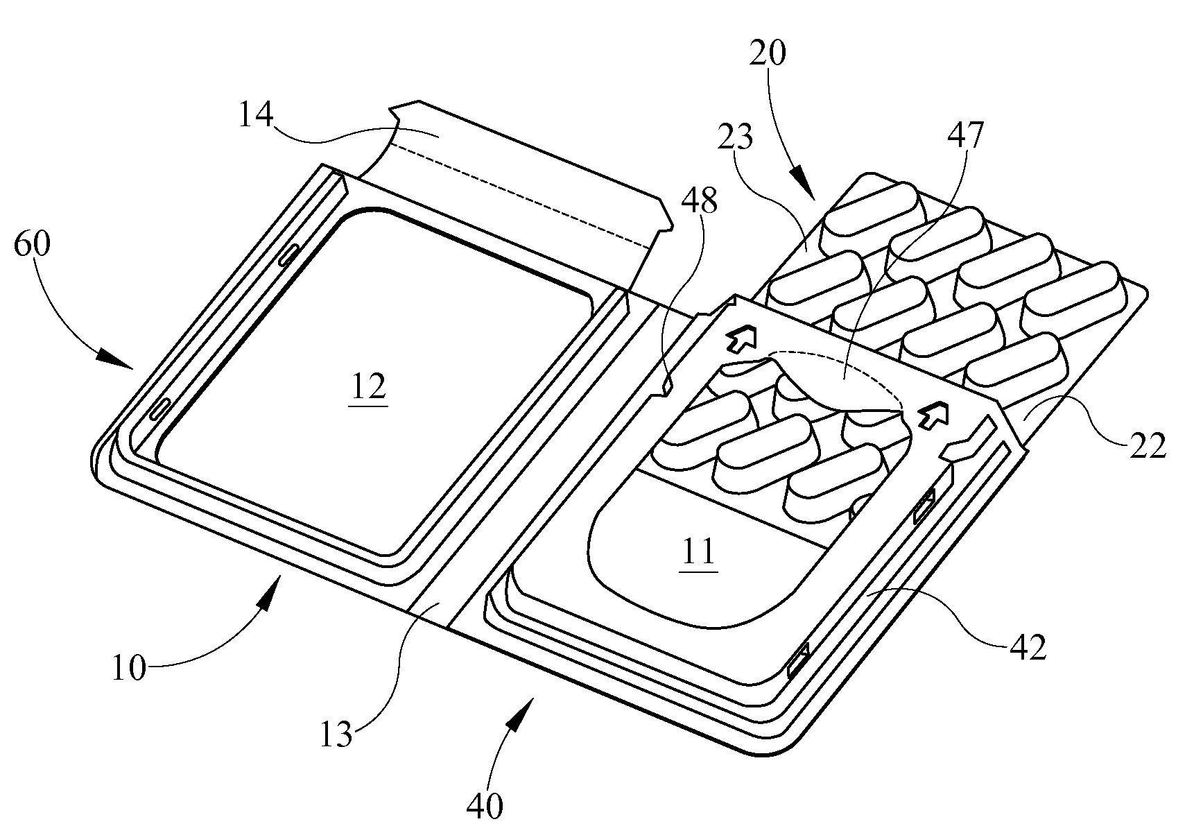 Container for housing a tray or blister pack