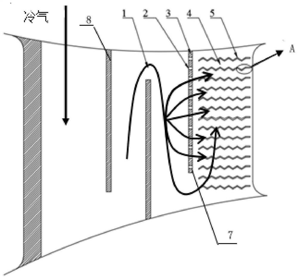 Through type continuous folded plate structure suitable for tail edge part of turbine blade