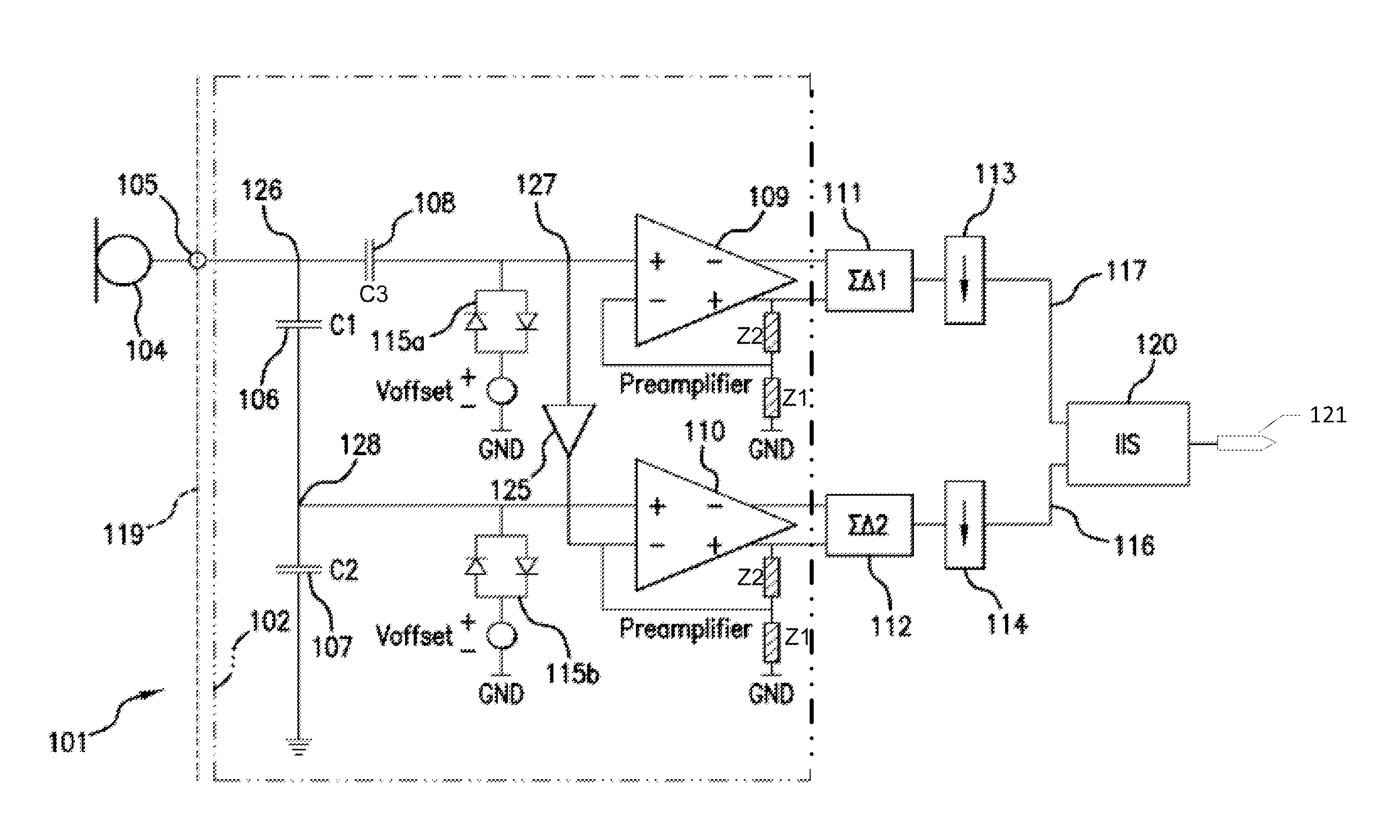 Distortion suppression in high-level capable audio amplification circuit
