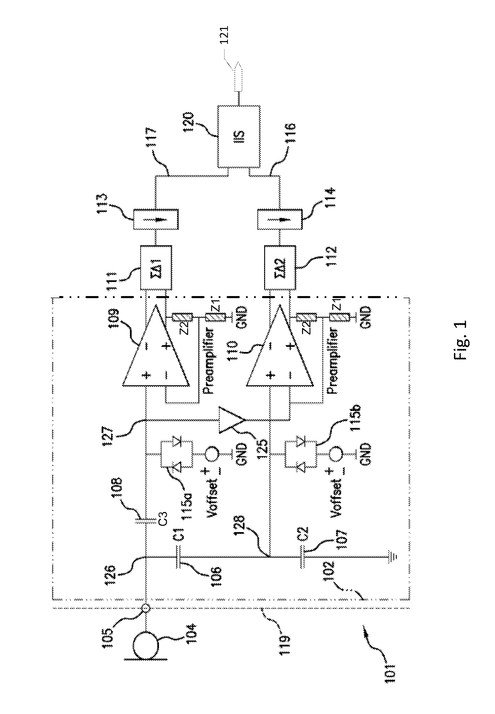 Distortion suppression in high-level capable audio amplification circuit