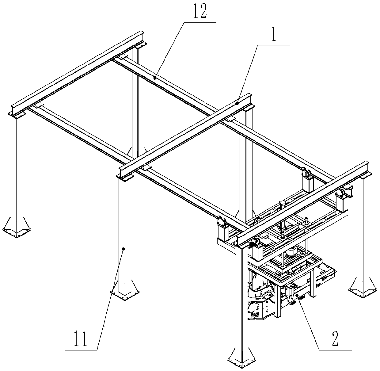 Device for automatically loading loader rear frame onto assembly line