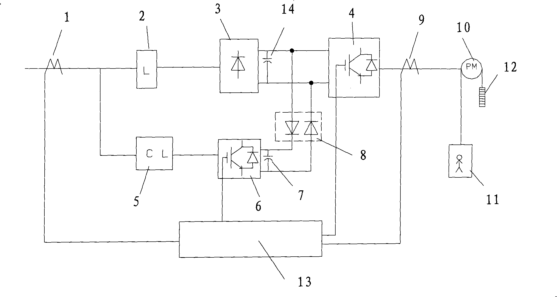 Parallel type energy feedback elevator system