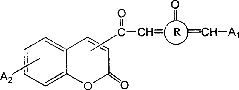 3- or 4- carbonyl substituted coumarin connected with naphthenones and its synthesis method and use