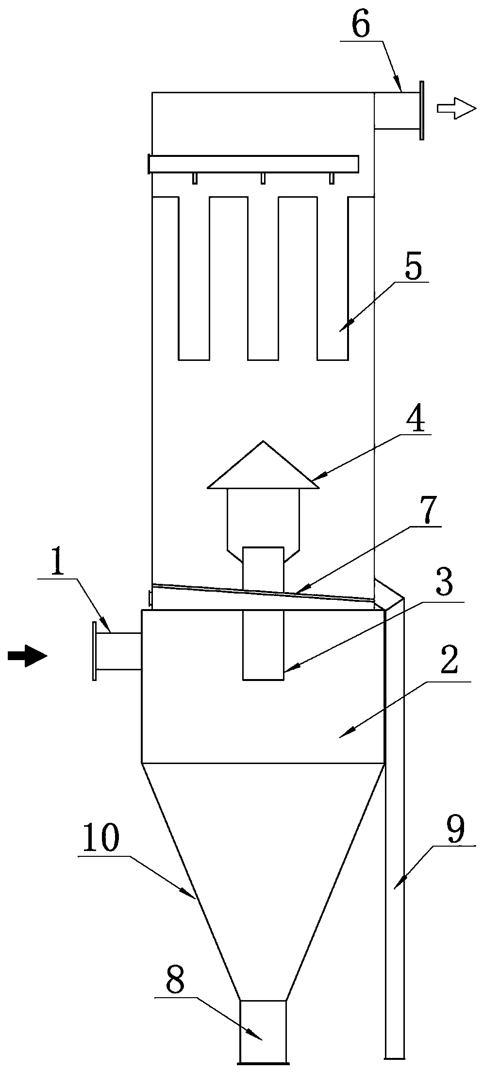 Cyclone and bag dust collection integrated device