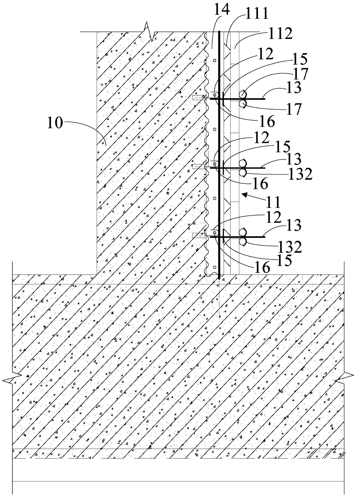 Single-side support formwork structure and construction method for reinforcement construction of enlarged section