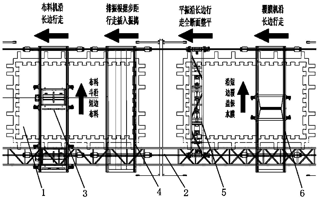 Automatic material distributing and vibrating system for concrete bridge deck slab and control method thereof