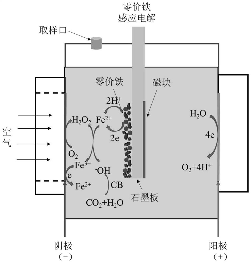 An induction electrode and a method for degrading pollutants in an electro-magnetic coupling field