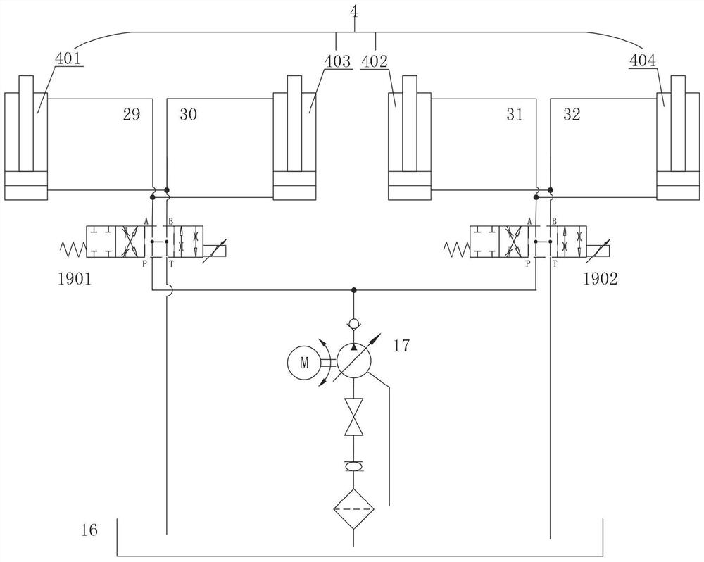 Paired-cylinder reverse-communication driving double-shaft swinging platform system