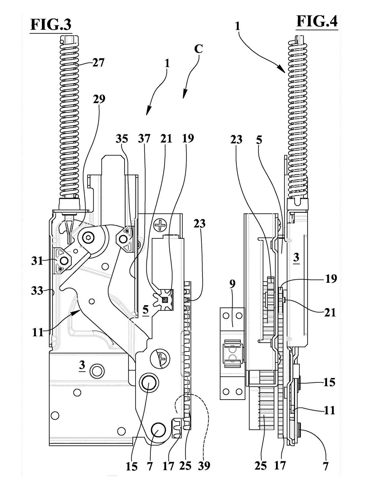 Hinge device with long reciprocating stroke of a front panel