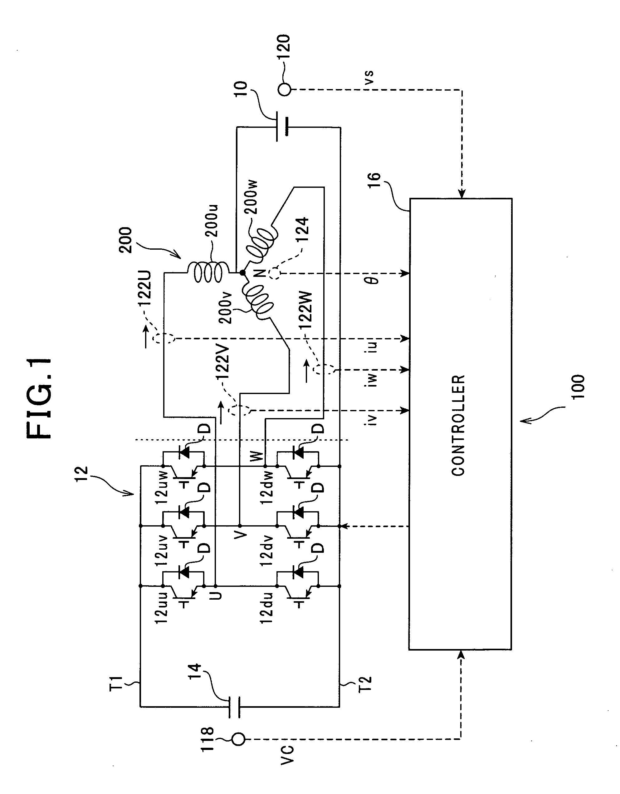 Motor drive system using potential at neutral point