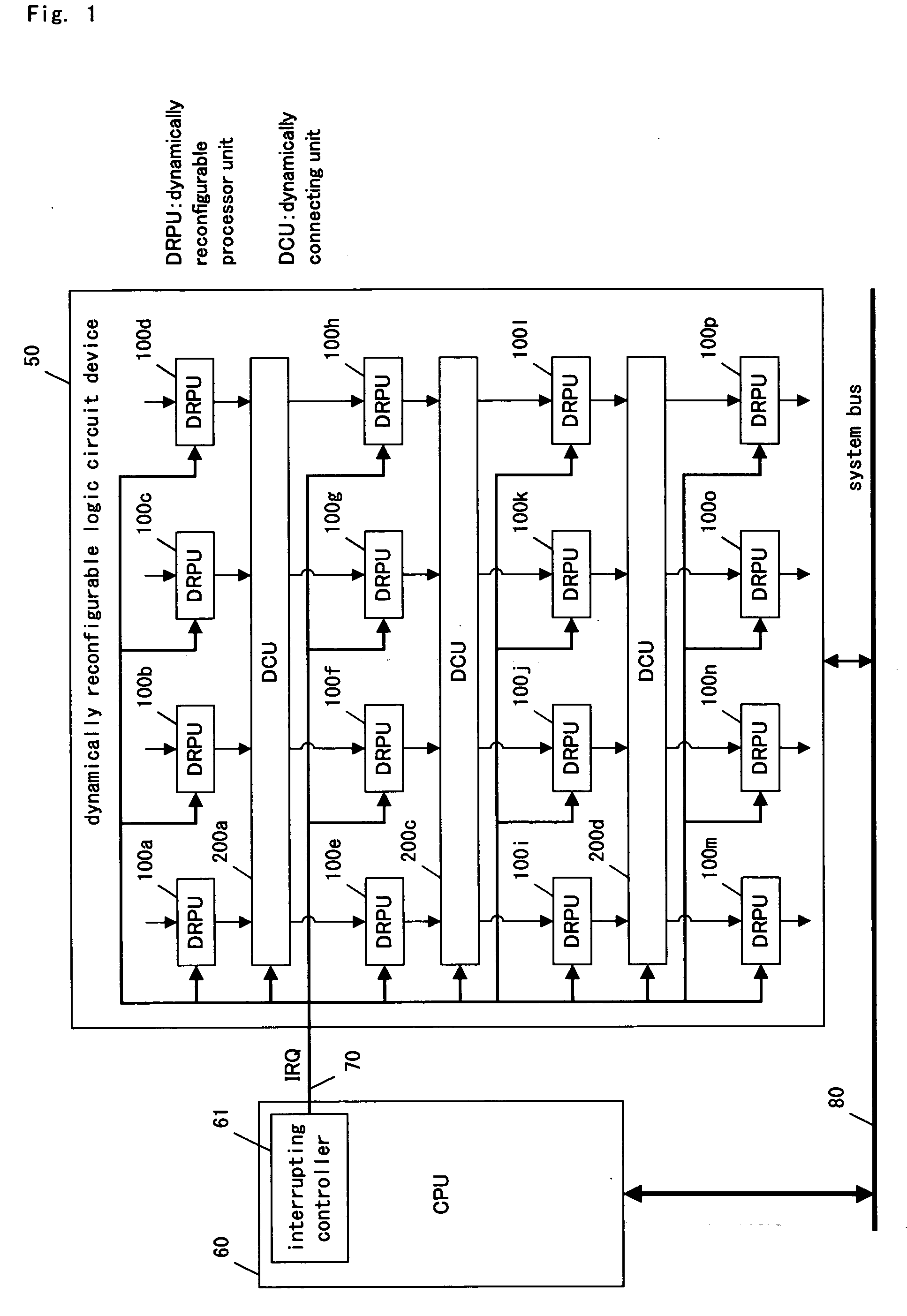 Dynamically reconfigurable logic circuit device, interrupt control method, and semi-conductor integrated circuit