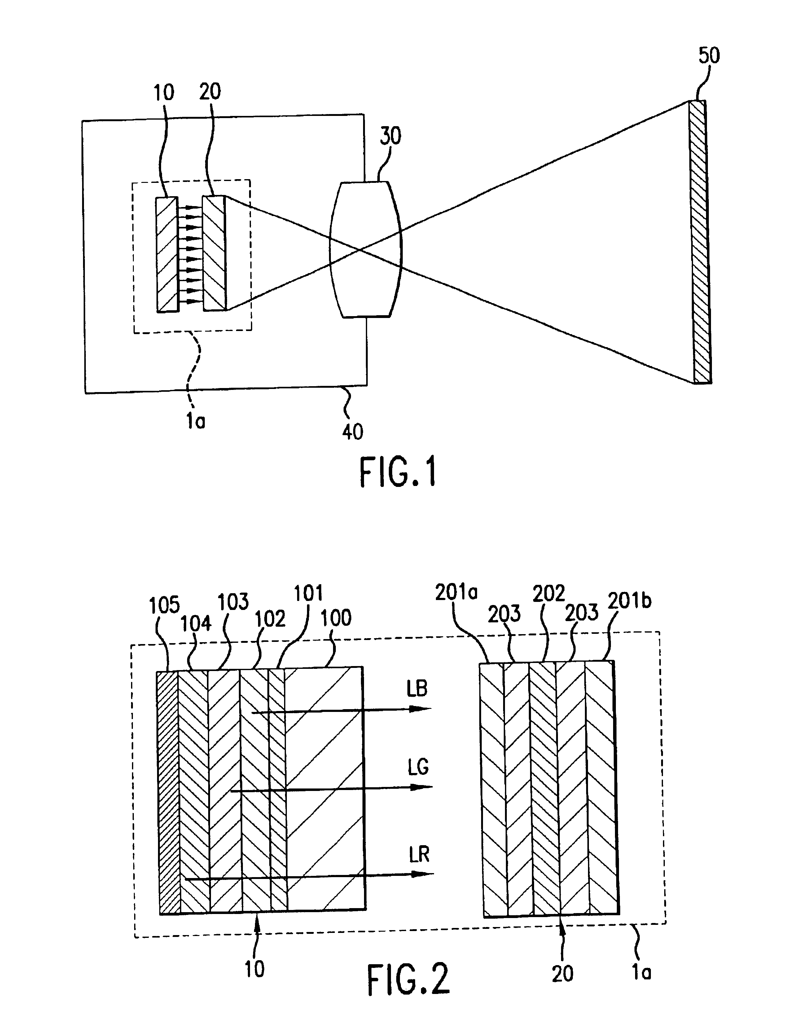 Liquid crystal projection device having a liquid crystal display element that includes an electroluminescent element