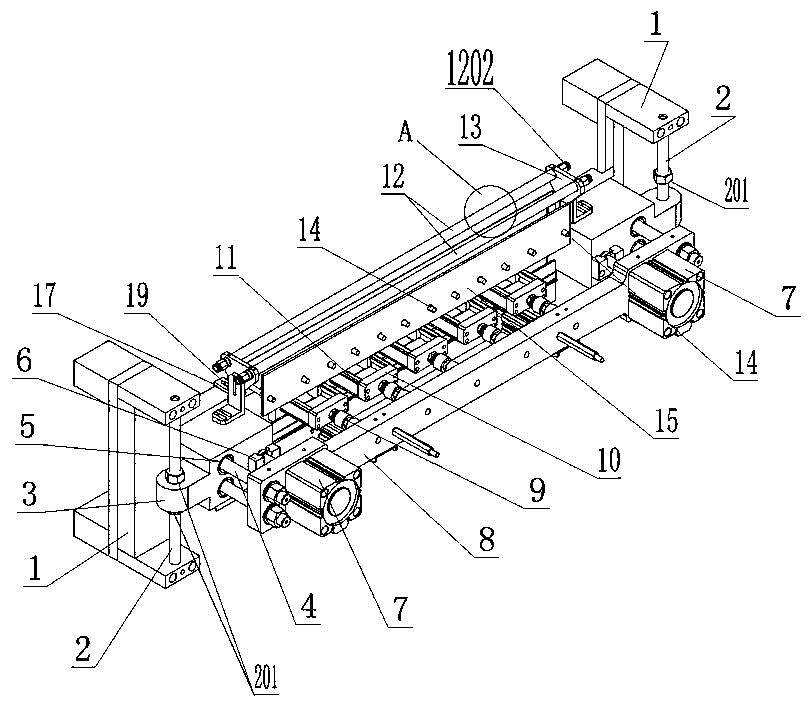 Full-automatic back-sealing multi-row particle packaging machine compound punching and cutting device