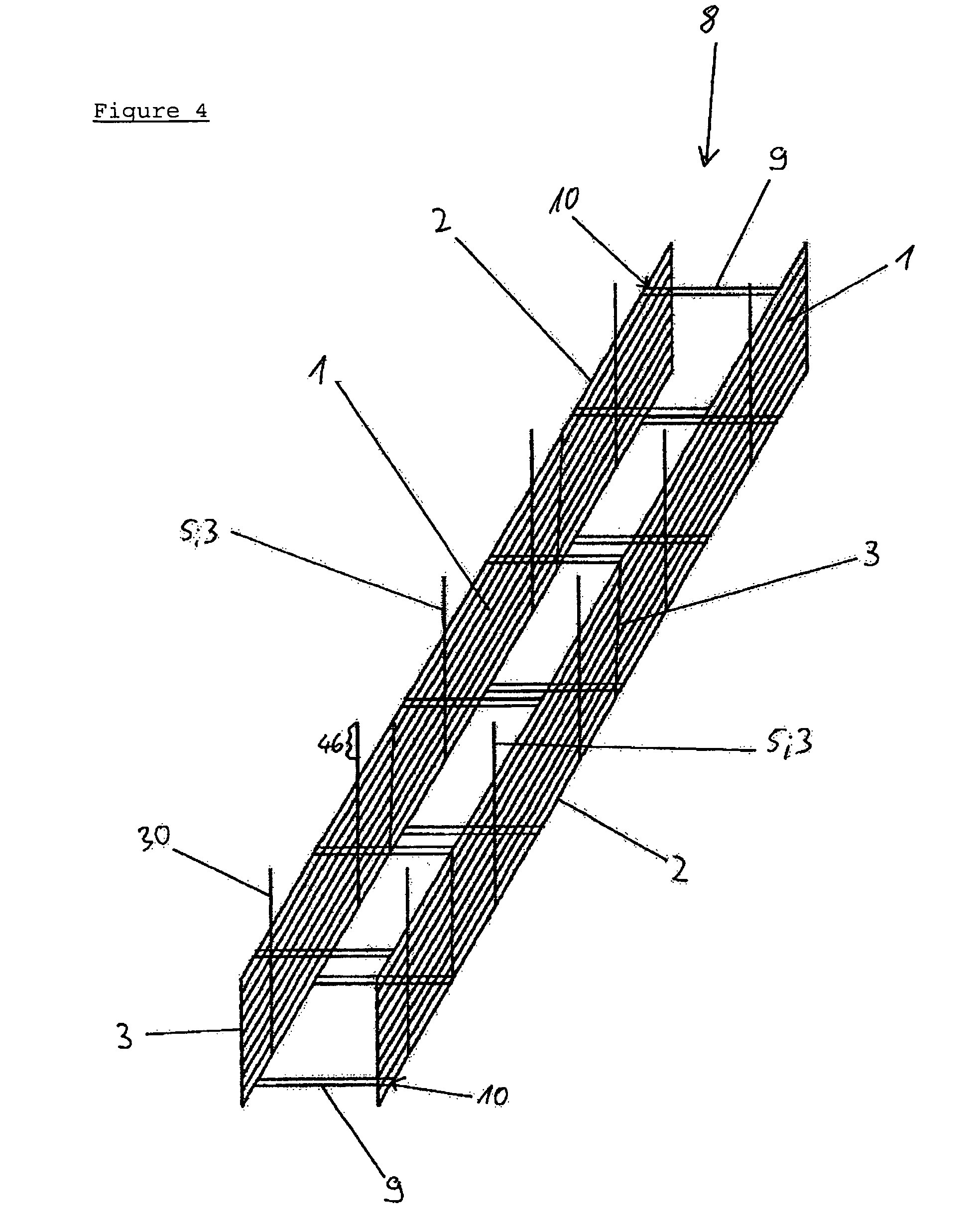 Process for the production of reinforced and cast, cellular or foamed concrete bodies and reinforcement support frame for the use in such a process
