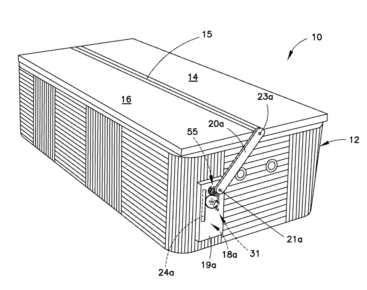 System for automatically opening and closing a two-part hinged cover for a swim spa