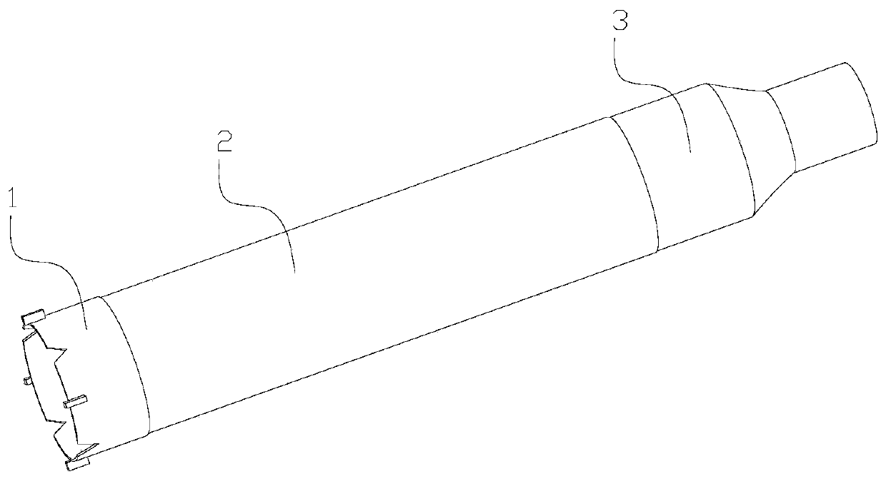 Large-diameter drilling and core taking device and method