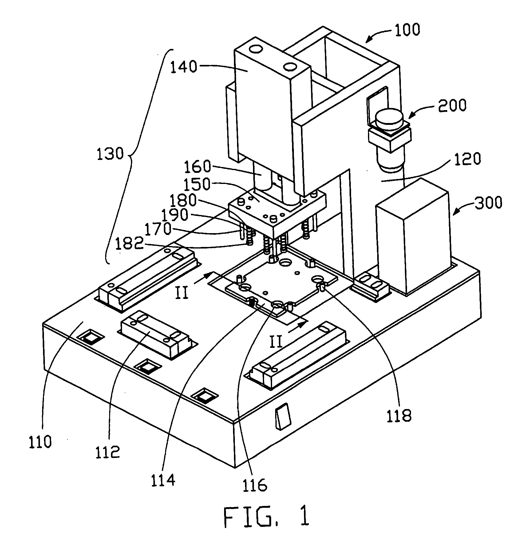 Stamping machine for mounting retention frame of heat sink to motherboard