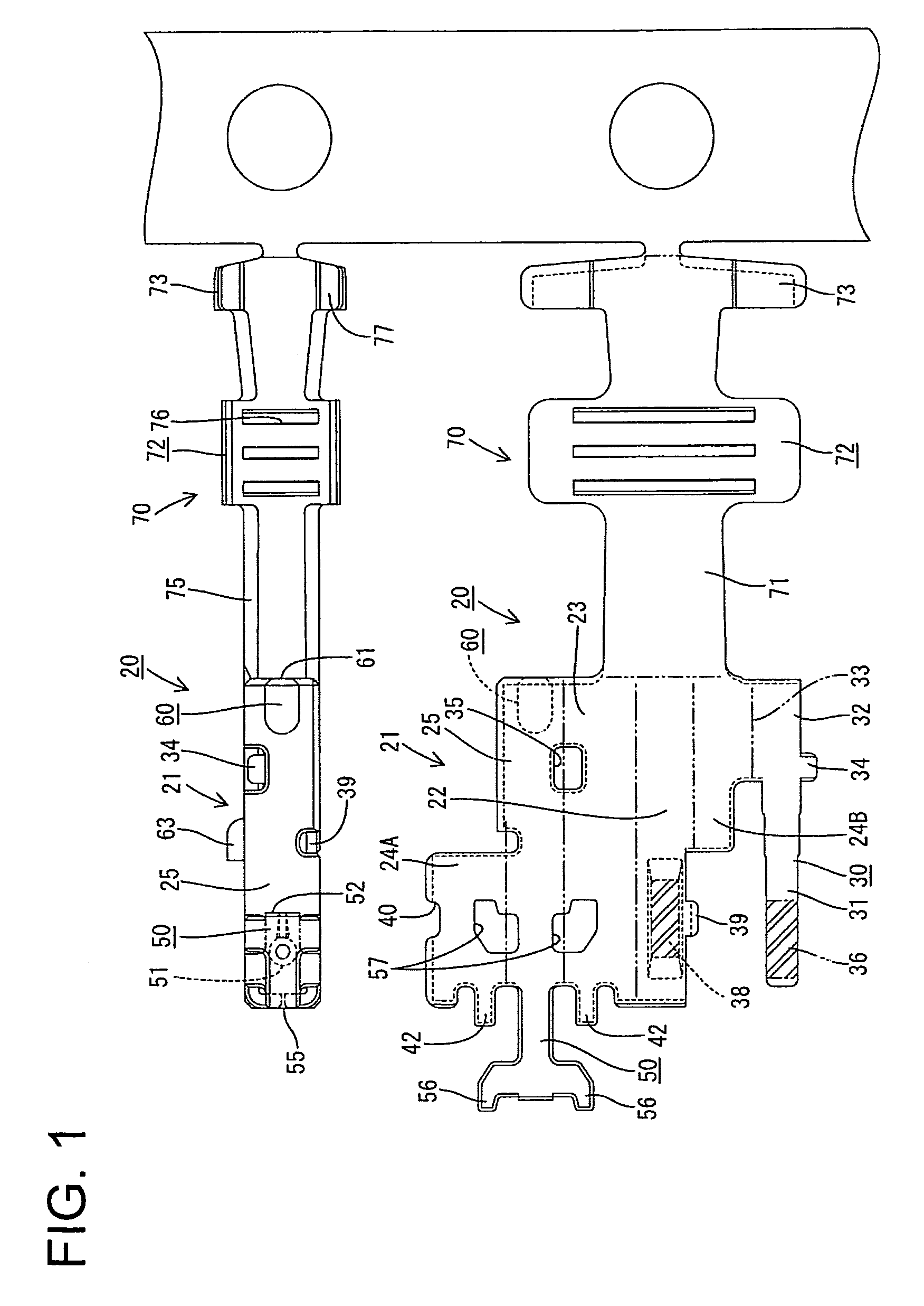 Female terminal fitting and connector provided therewith