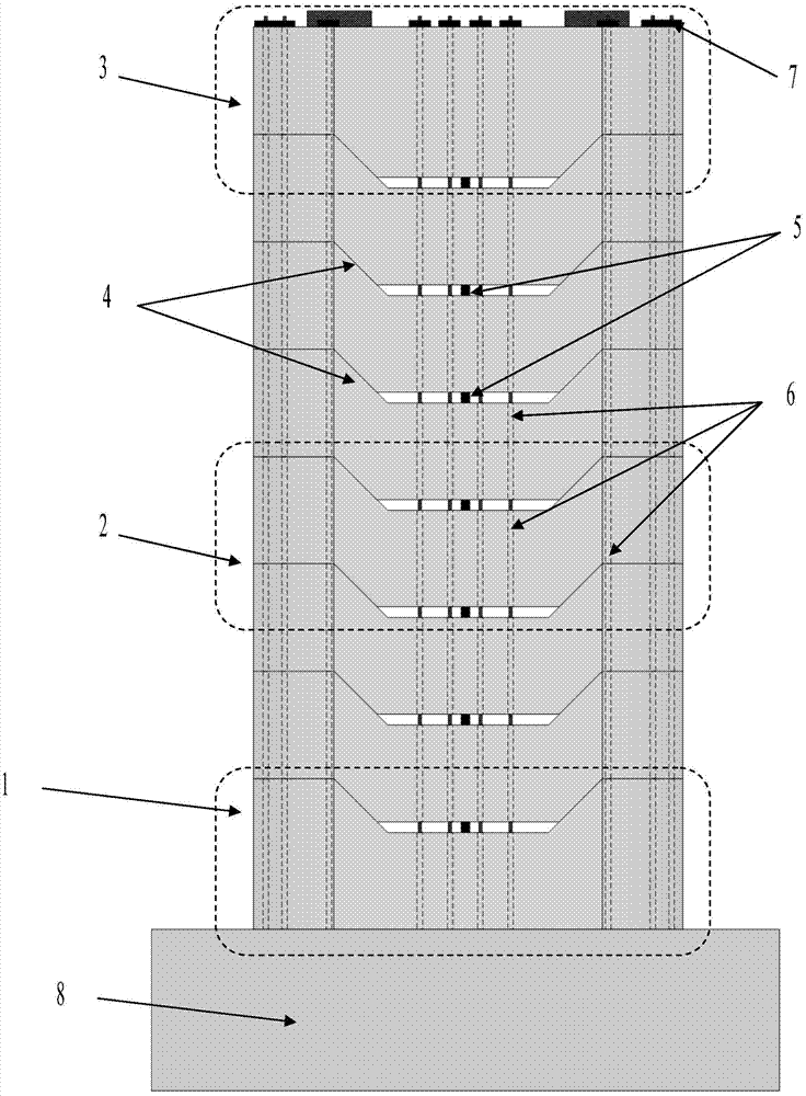 Transverse shear resisting section type self-resetting pier and construction method thereof