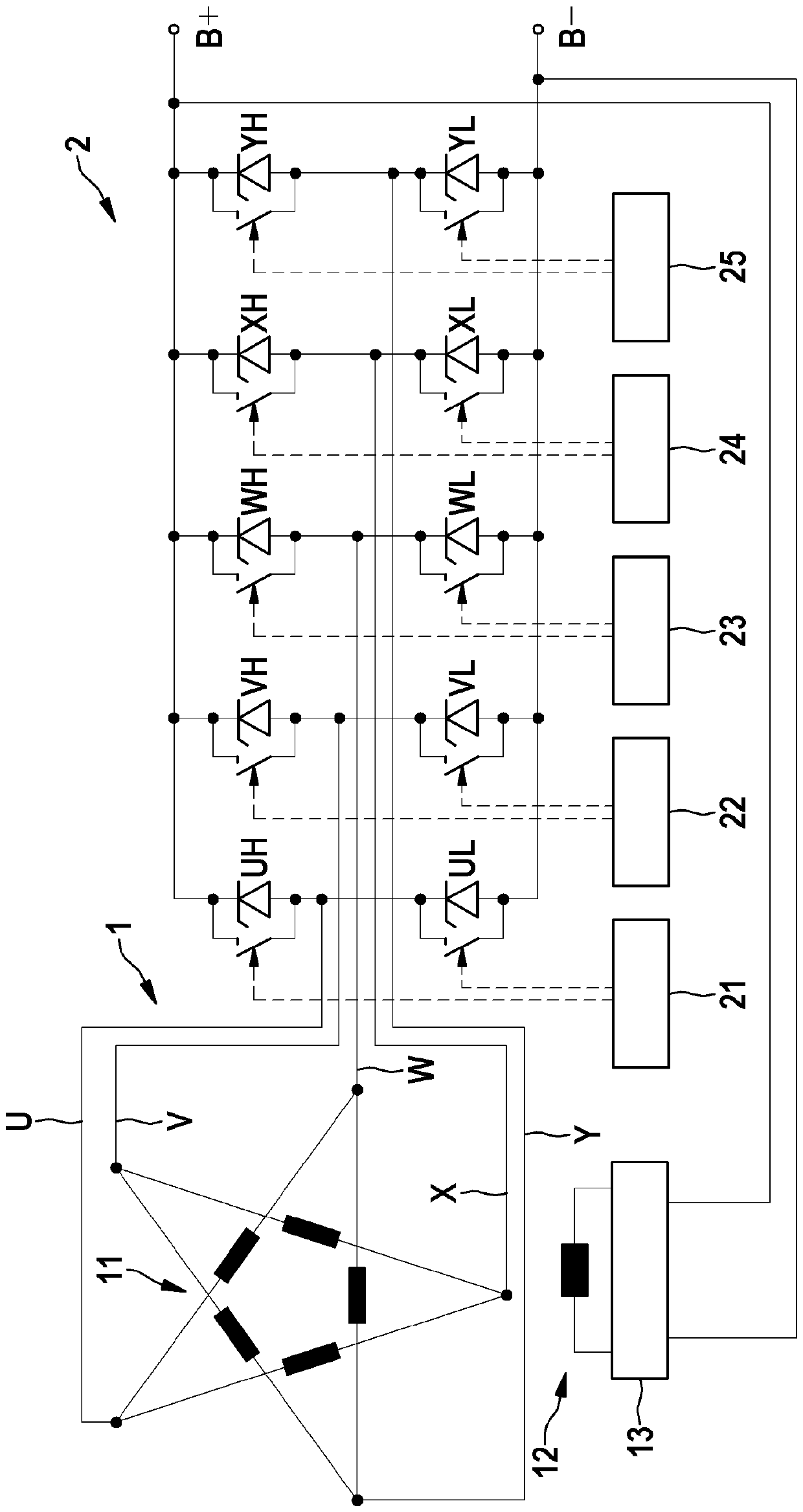 Method and device for exciting a device consisting of an electric motor and an active bridge rectifier