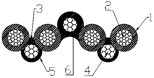 High-reliability large-span steel wire reinforced core bundled overhead line and processing process thereof