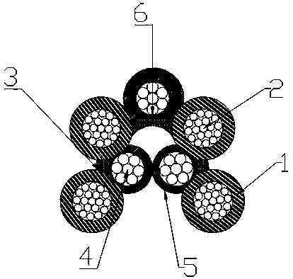 High-reliability large-span steel wire reinforced core bundled overhead line and processing process thereof