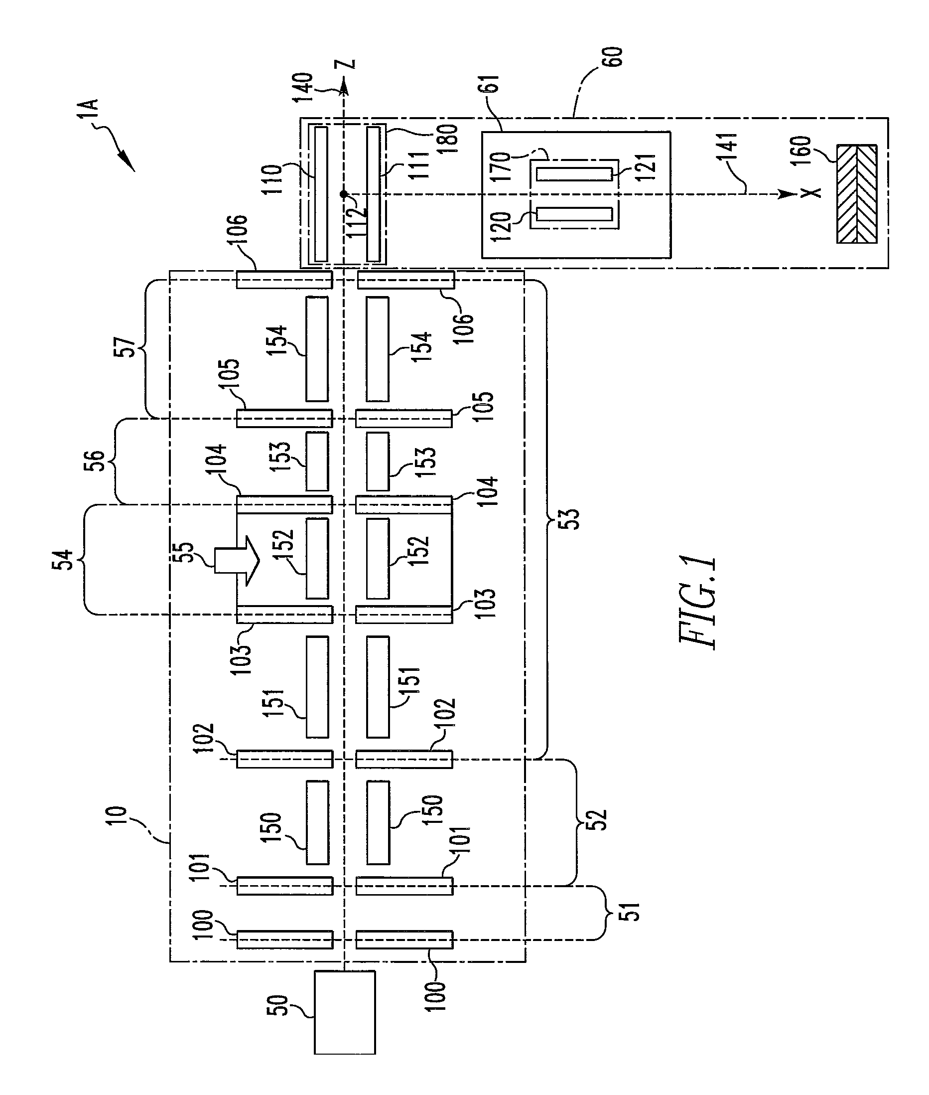 Orthogonal acceleration time-of-flight spectrometer having steady potential and variable potential transport regions